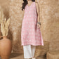 InWeave Pastel Peach V Neck Aline Kurta Set - Swadesiicart