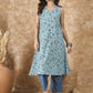 InWeave Mint Blue V Neck Aline Kurta Set - Swadesiicart