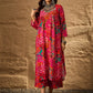 InWeave Fuchsia Orange V-Flared Kurta Set - Swadesiicart