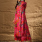 InWeave Fuchsia Orange V-Flared Kurta Set - Swadesiicart