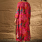 InWeave Fuchsia Orange V-Flared Kurta Set - Swadesiicart