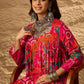 InWeave Fuchsia Orange V-Flared Kurta Set - Swadesiicart