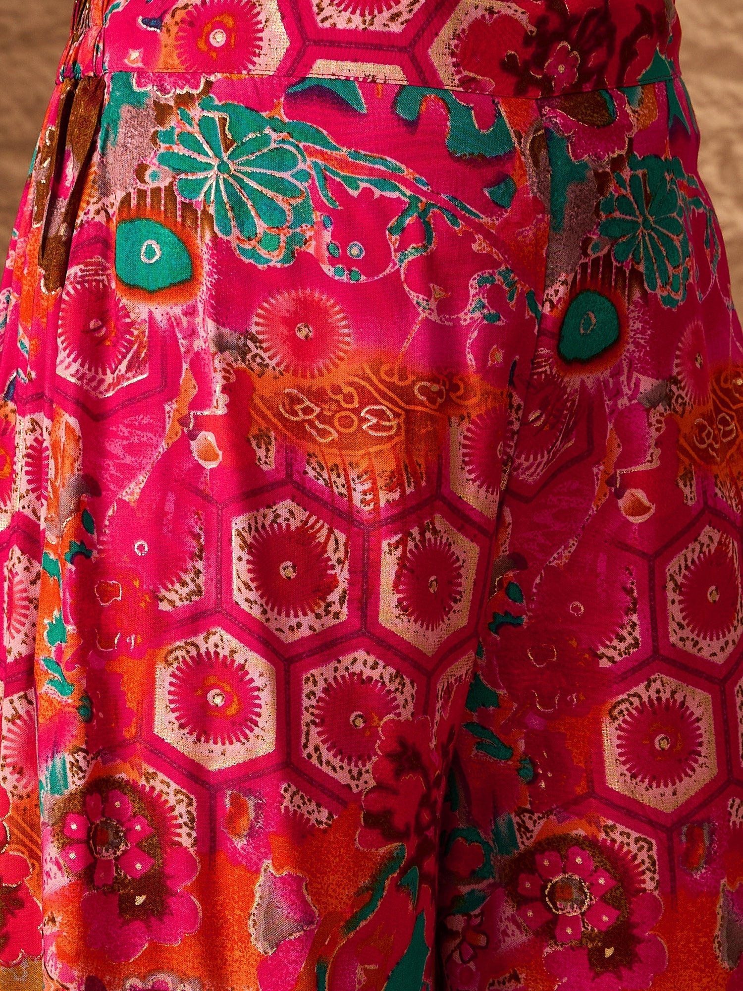InWeave Fuchsia Orange V-Flared Kurta Set - Swadesiicart