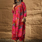 InWeave Fuchsia Orange V-Flared Kurta Set - Swadesiicart