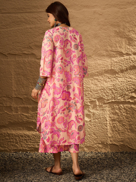 InWeave Light Peach Big V-Flared Kurta Set - Swadesiicart