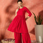 InWeave Red Chikankari Anarkali Kurta Sharara Set - Swadesiicart
