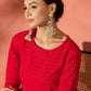 InWeave Red Chikankari Anarkali Kurta Sharara Set - Swadesiicart