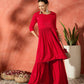 InWeave Red Chikankari Anarkali Kurta Sharara Set - Swadesiicart
