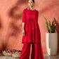 InWeave Red Chikankari Anarkali Kurta Sharara Set - Swadesiicart