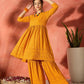 InWeave Mustard Chikankari Anarkali Kurta Sharara Set - Swadesiicart