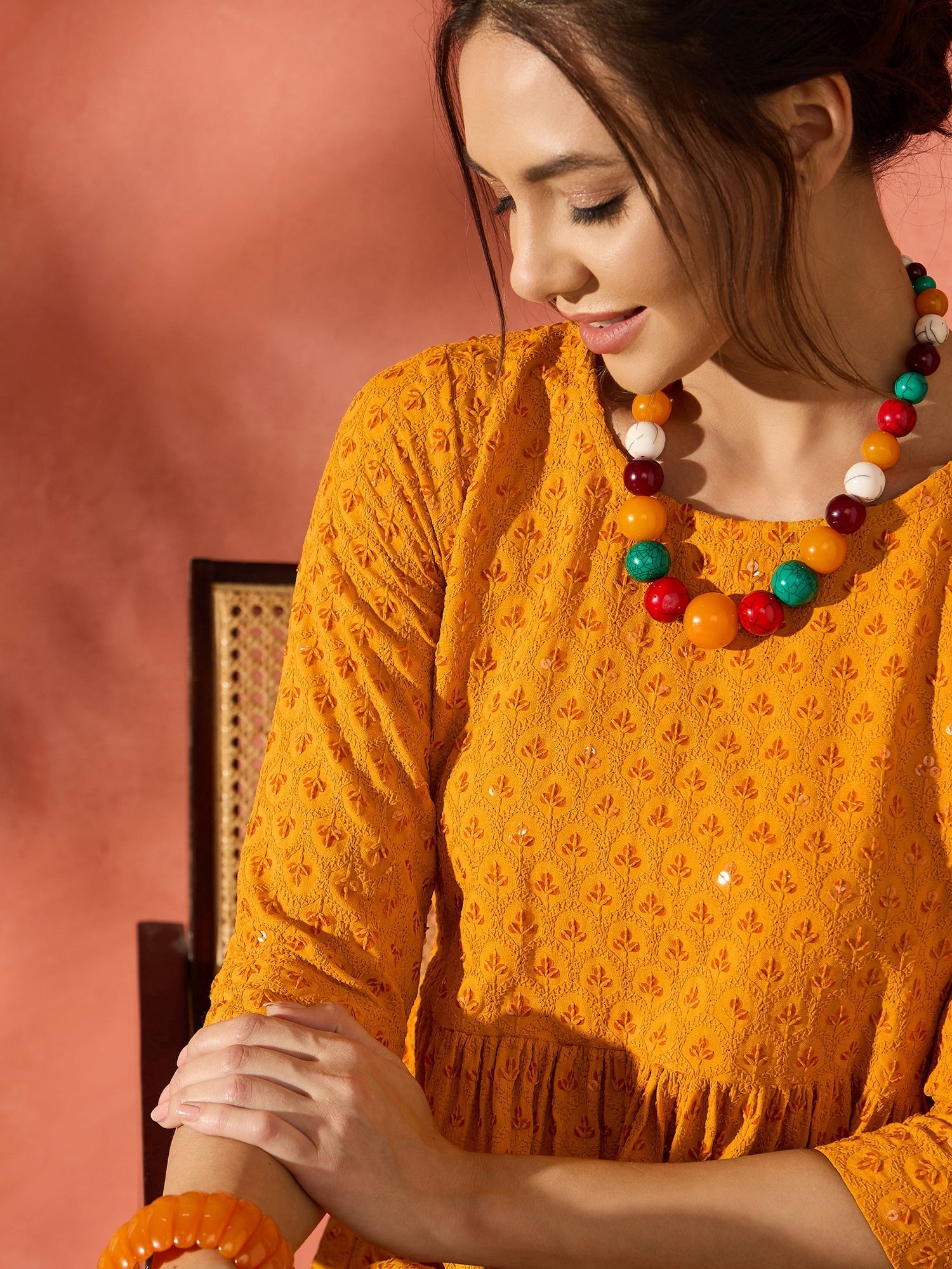 InWeave Mustard Chikankari Anarkali Kurta Sharara Set - Swadesiicart