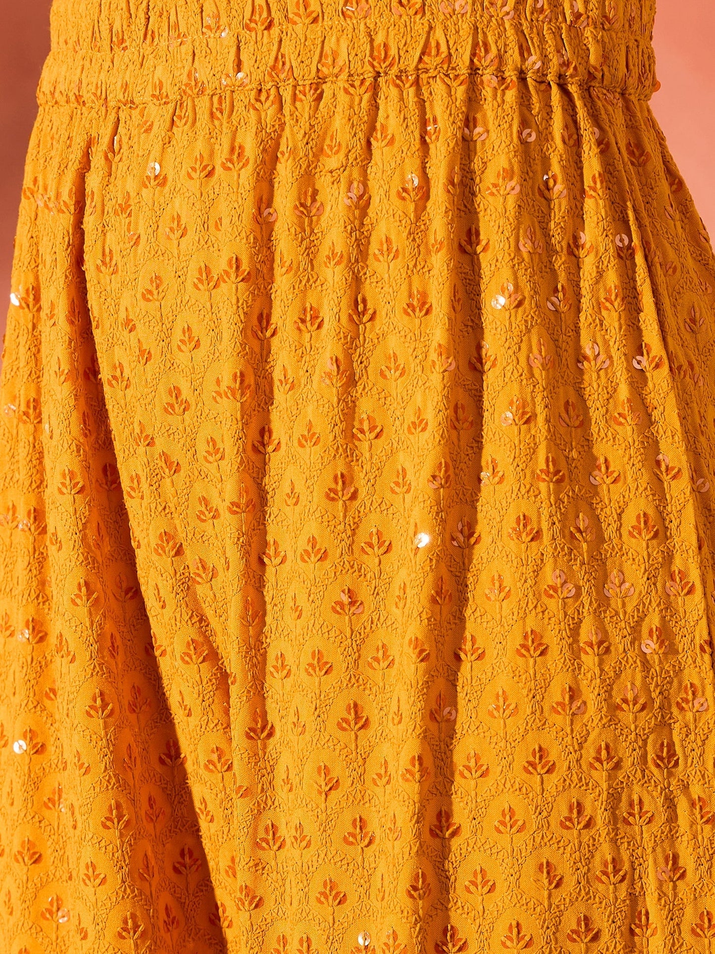 InWeave Mustard Chikankari Anarkali Kurta Sharara Set - Swadesiicart