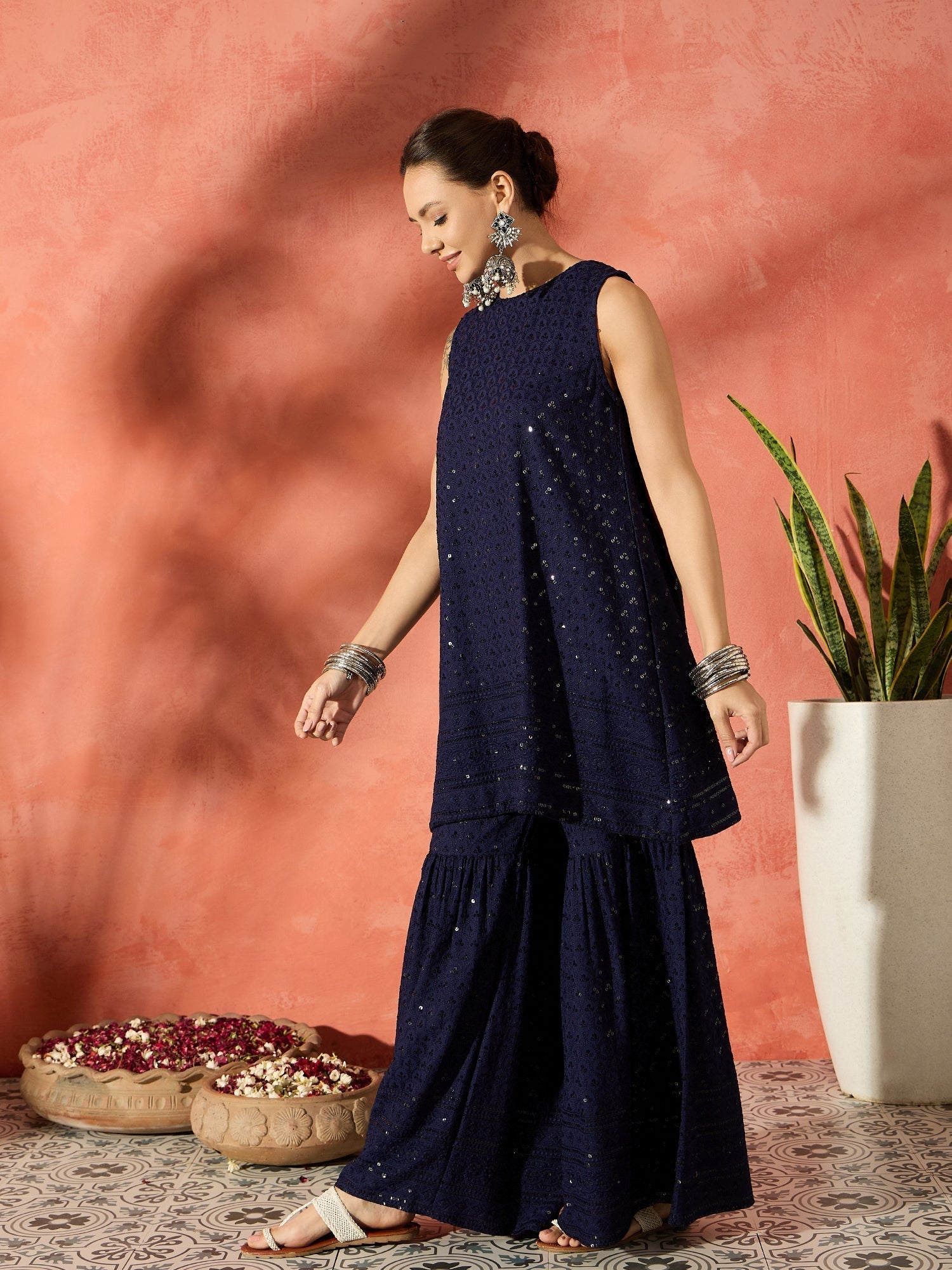 InWeave Blue Chikankari Short Kurta Set - Swadesiicart