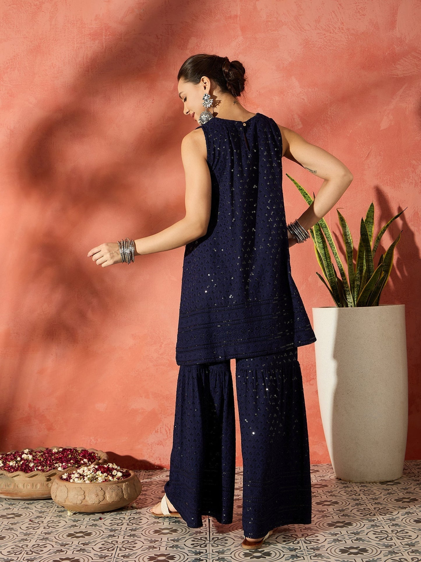InWeave Blue Chikankari Short Kurta Set - Swadesiicart