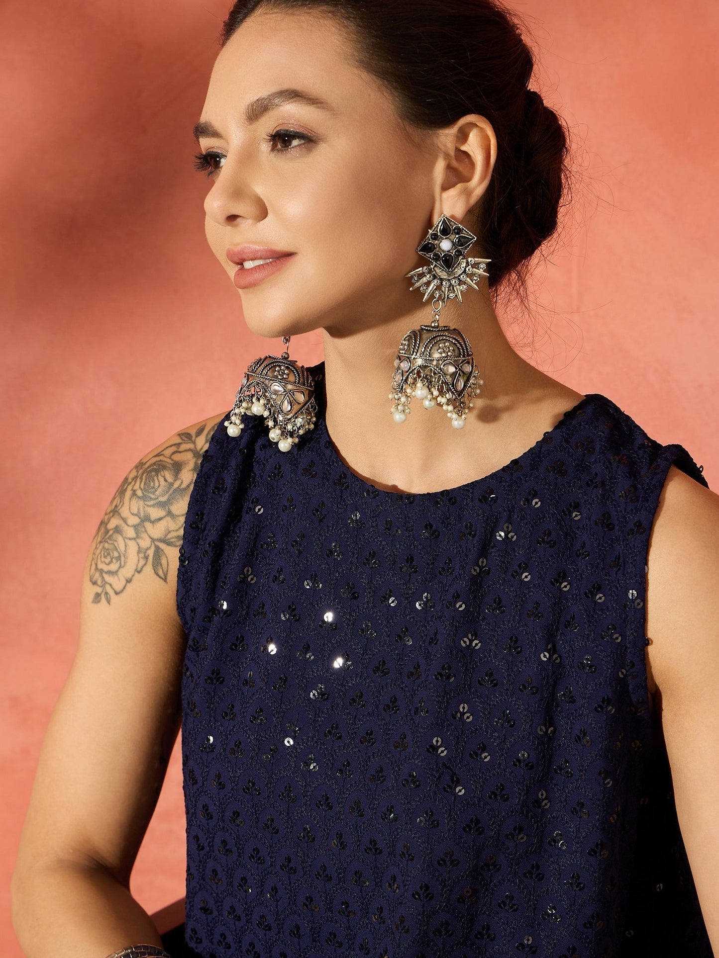 InWeave Blue Chikankari Short Kurta Set - Swadesiicart