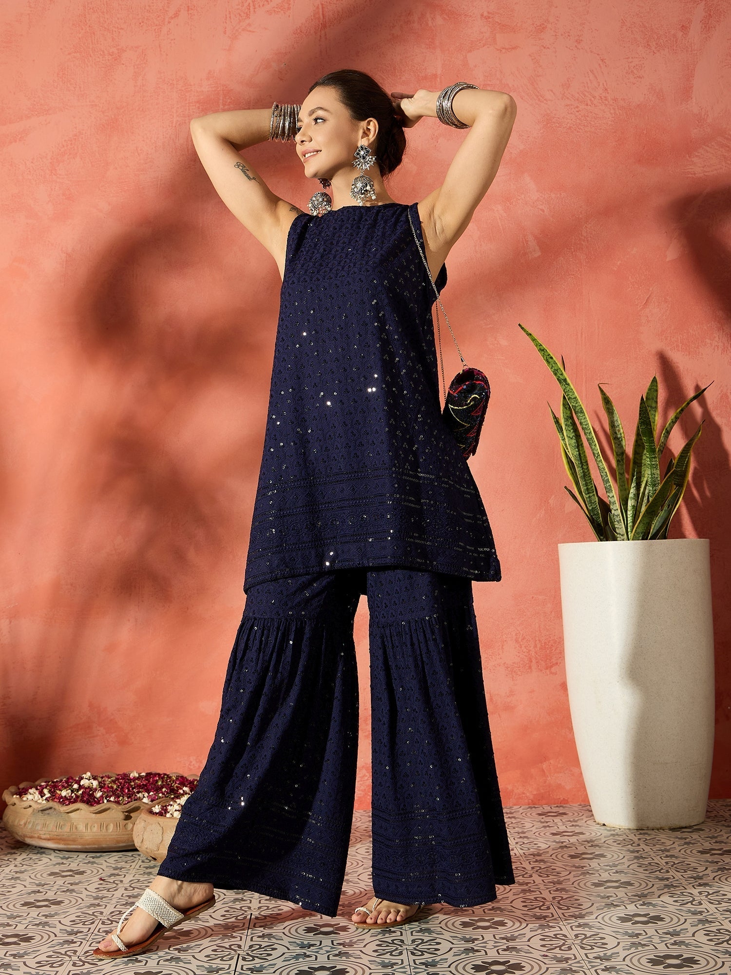 InWeave Blue Chikankari Short Kurta Set - Swadesiicart