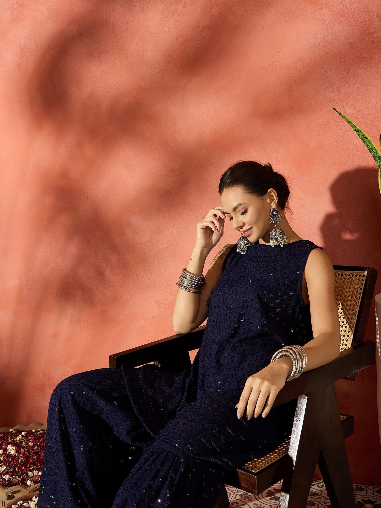 InWeave Blue Chikankari Short Kurta Set - Swadesiicart