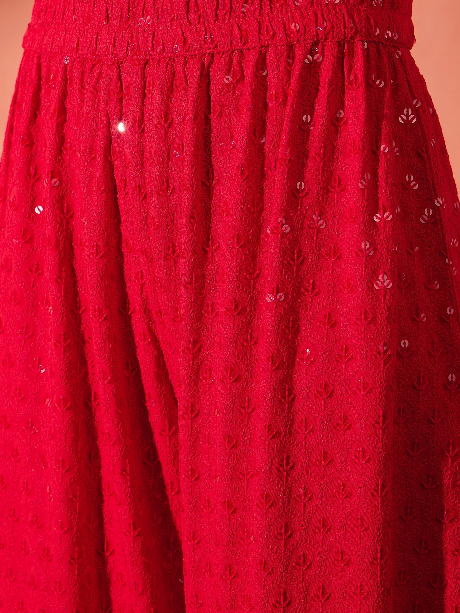 InWeave Red Chikankari Short Kurta Set - Swadesiicart