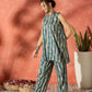 InWeave Teal Leaf Zig Zag Foil W/S Kurta Pant Set - Swadesiicart