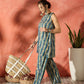 InWeave Teal Leaf Zig Zag Foil W/S Kurta Pant Set - Swadesiicart