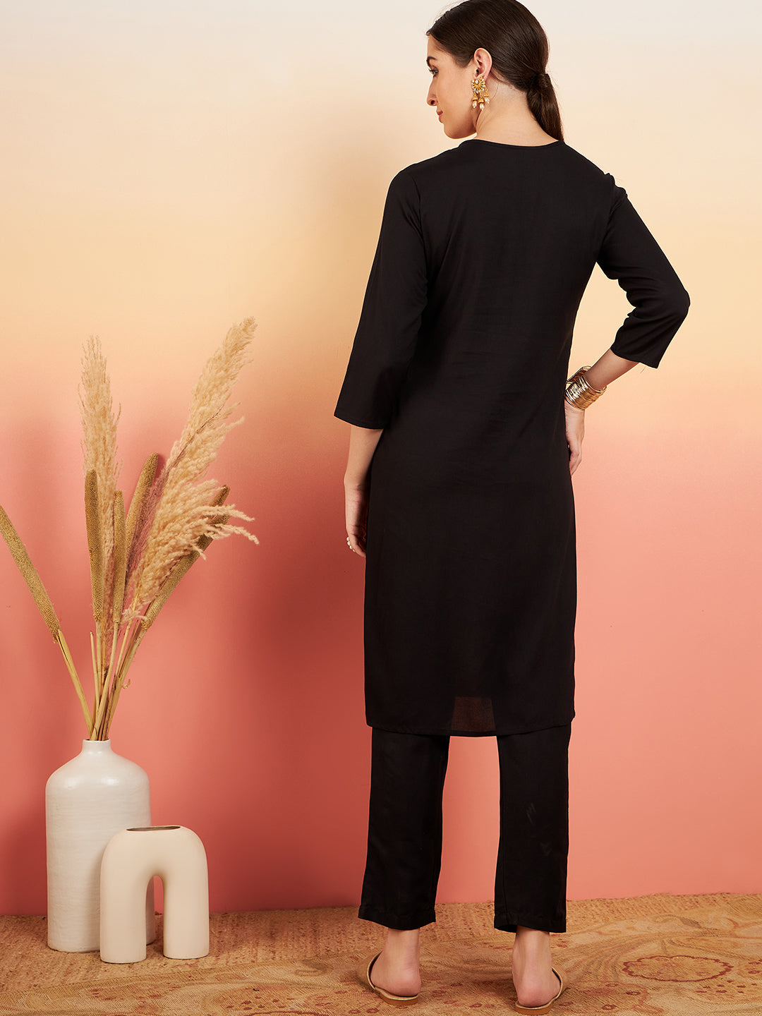 InWeave Women's Black Sequance Patch Work Kurta Set - Swadesiicart