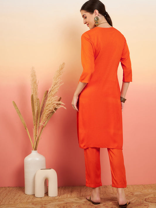 InWeave Women's Orange Sequance Patch Work Kurta Set - Swadesiicart
