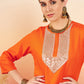 InWeave Women's Orange Sequance Patch Work Kurta Set - Swadesiicart