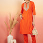 InWeave Women's Orange Sequance Patch Work Kurta Set - Swadesiicart