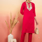 InWeave Women's Fuschia Sequance Patch Work Kurta Set - Swadesiicart