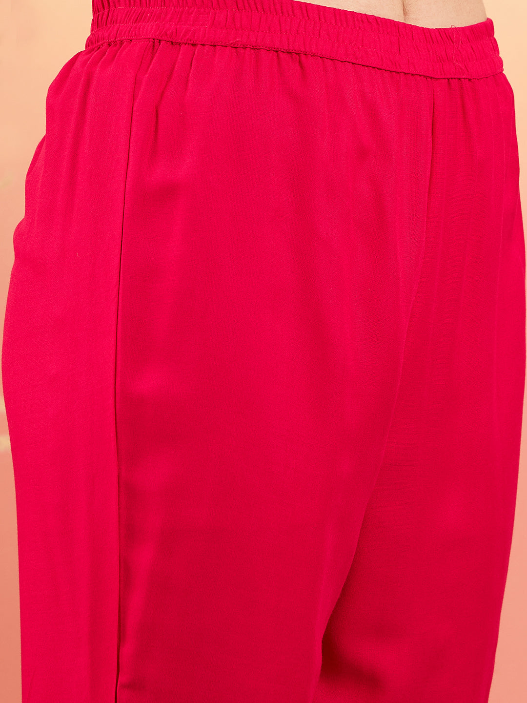 InWeave Women's Fuschia Sequance Patch Work Kurta Set - Swadesiicart