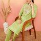 InWeave Women's Pear Green Sequance Patch Work Kurta Set - Swadesiicart