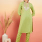 InWeave Women's Pear Green Sequance Patch Work Kurta Set - Swadesiicart