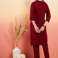 InWeave Women's Maroon Sequance Patch Work Kurta Set - Swadesiicart