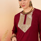 InWeave Women's Maroon Sequance Patch Work Kurta Set - Swadesiicart