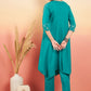 InWeave Women's Teal V Neck Gota Sleeve A Line Kurta Set - Swadesiicart