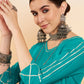 InWeave Women's Teal V Neck Gota Sleeve A Line Kurta Set - Swadesiicart