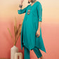 InWeave Women's Teal V Neck Gota Sleeve A Line Kurta Set - Swadesiicart