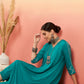 InWeave Women's Teal V Neck Gota Sleeve A Line Kurta Set - Swadesiicart