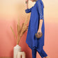 InWeave Women's Ink Blue V Neck Gota Sleeve A Line Kurta Set - Swadesiicart