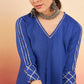InWeave Women's Ink Blue V Neck Gota Sleeve A Line Kurta Set - Swadesiicart