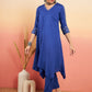 InWeave Women's Ink Blue V Neck Gota Sleeve A Line Kurta Set - Swadesiicart