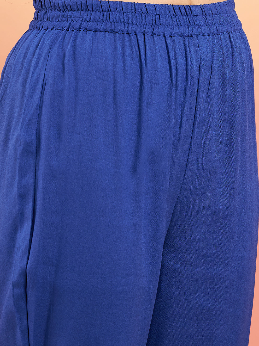 InWeave Women's Ink Blue V Neck Gota Sleeve A Line Kurta Set - Swadesiicart