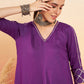 InWeave Women's Violet V Neck Gota Sleeve A Line Kurta Set - Swadesiicart