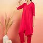 InWeave Women's Fuschia V Neck Gota Sleeve A Line Kurta Set - Swadesiicart