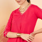 InWeave Women's Fuschia V Neck Gota Sleeve A Line Kurta Set - Swadesiicart