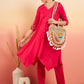 InWeave Women's Fuschia V Neck Gota Sleeve A Line Kurta Set - Swadesiicart