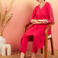 InWeave Women's Fuschia V Neck Gota Sleeve A Line Kurta Set - Swadesiicart