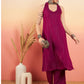 InWeave Women's Wine Lurex Neck Patti Halter Kurta Pant Set - Swadesiicart