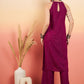 InWeave Women's Wine Lurex Neck Patti Halter Kurta Pant Set - Swadesiicart