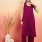InWeave Women's Wine Lurex Neck Patti Halter Kurta Pant Set - Swadesiicart